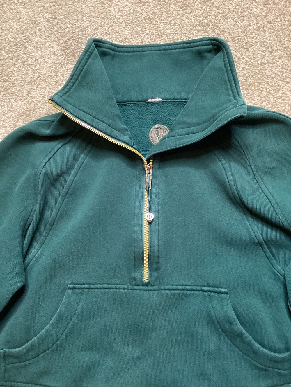 Lululemon Scuba Oversized Funnel Neck Half Zip Storm Teal Gold XS Small Cropped - Picture 6 of 8